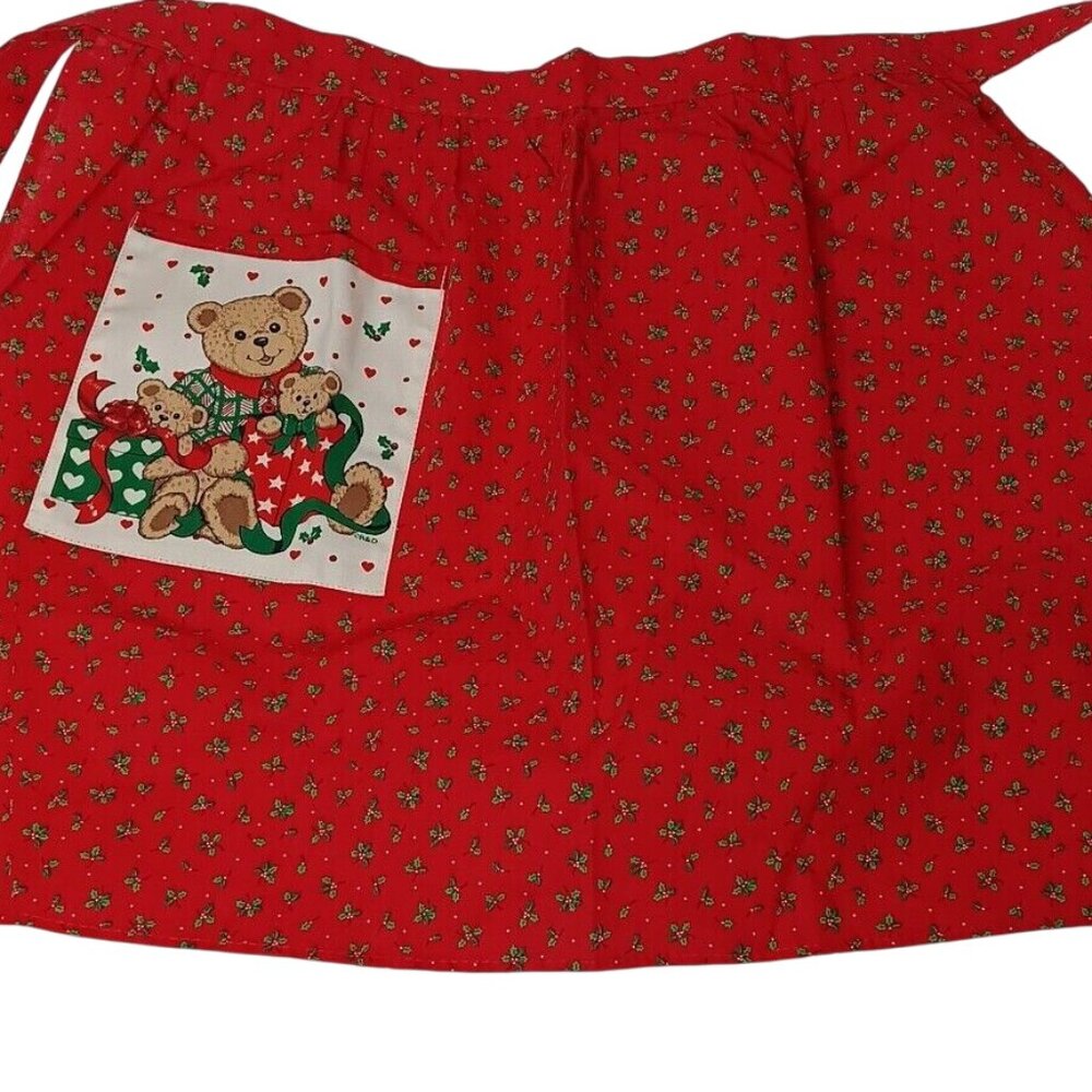 Vintage Christmas Apron Teddy Bear Red Green Holly Kitchen Gourmet Gallery